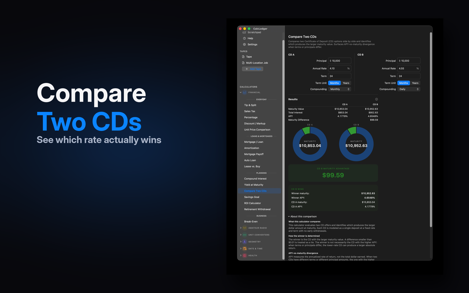 CalcLedger Compare Two CDs on Mac